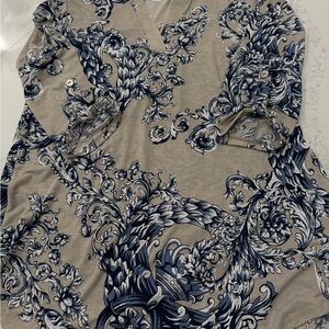 Honeyme Blue and Gray Patterned Blouse